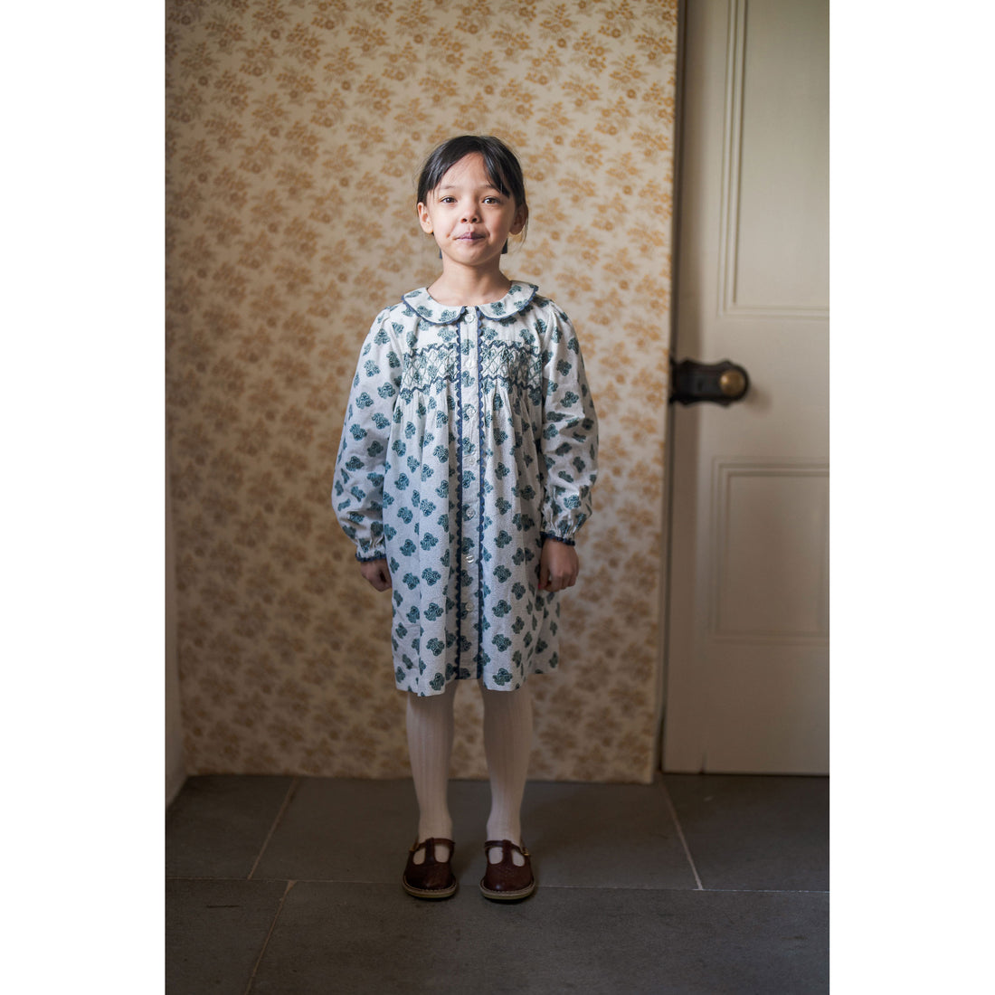 Little Cotton Clothes Hollyhock Floral Teal Kate Dress