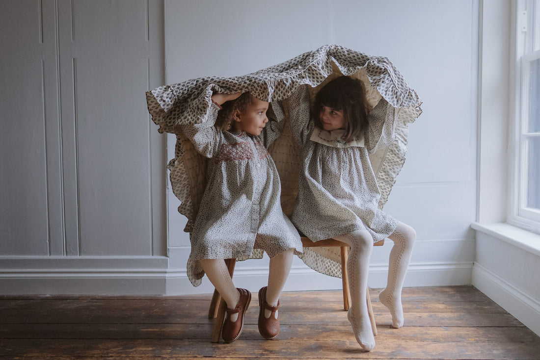 Little Cotton Clothes Cowslip Floral In Fog Organic Lina Dress