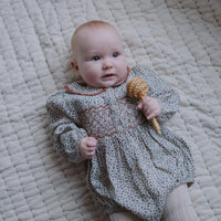 Little Cotton Clothes Cowslip Floral In Fog Organic Emilie Smocked Romper