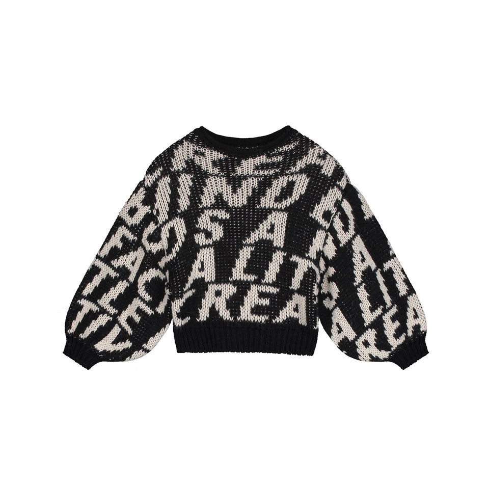 Little Creative Factory Black LCF Jacquard Ballon Sleeve Sweater