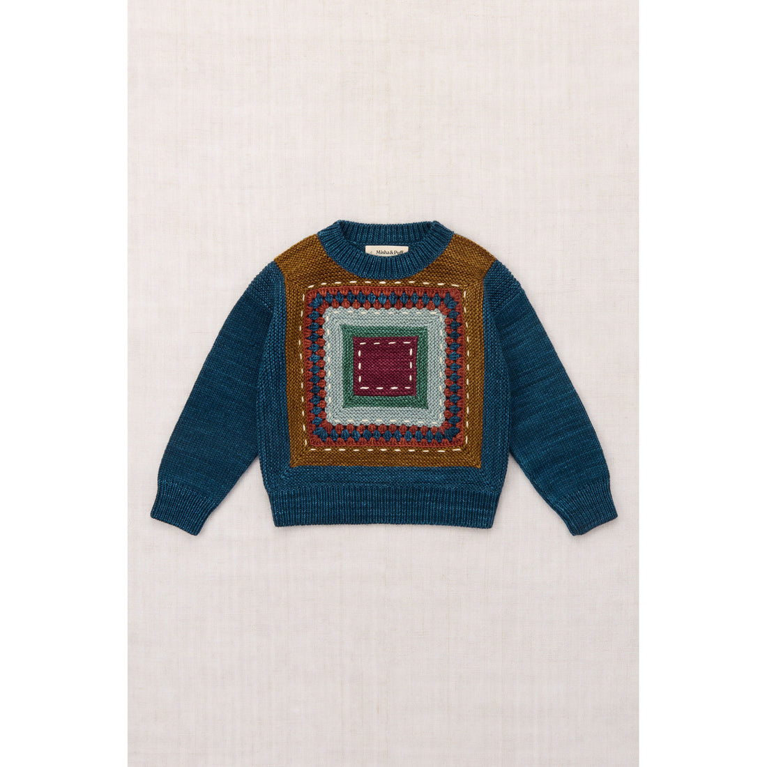 Misha and Puff Marine Blue Running Stitch Sweater