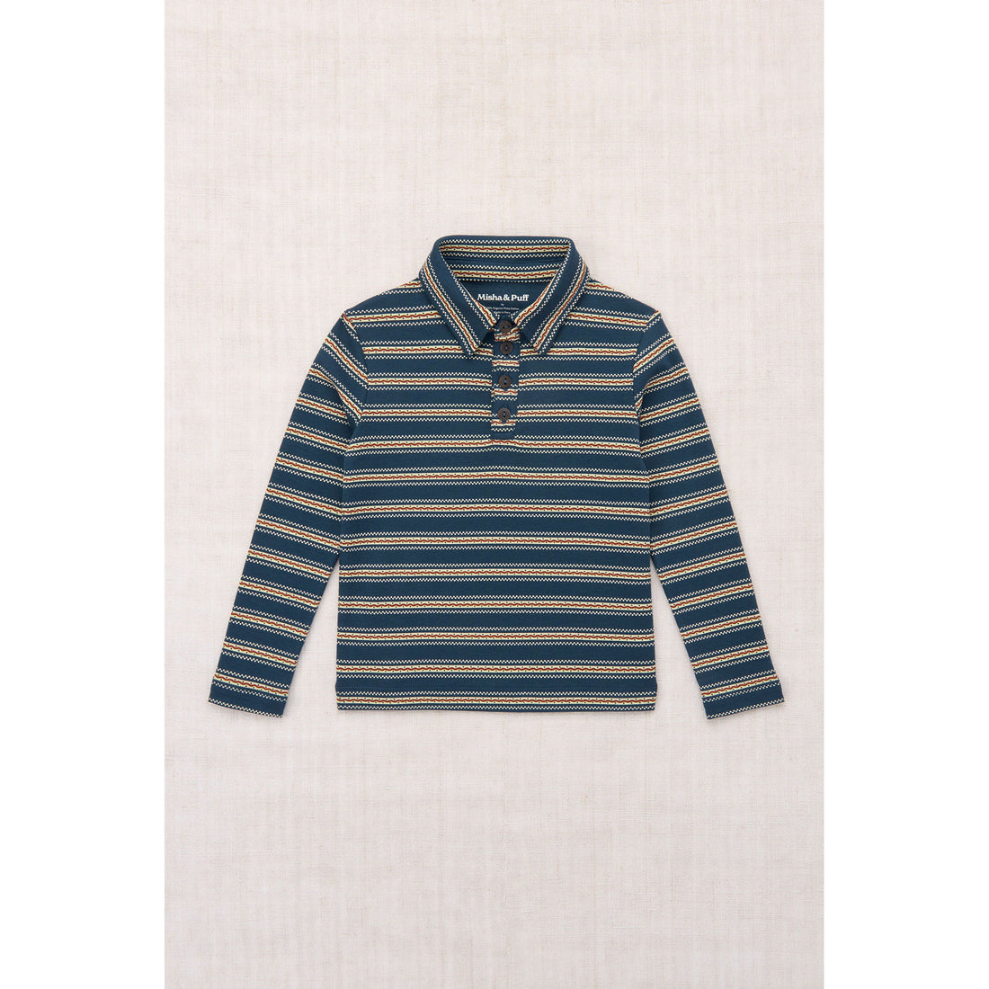 Misha and Puff Marine Blue Sgraffito Long Sleeve Polo