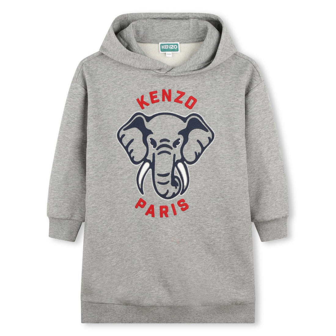 Kenzo Grey Marle Elephant Graphic Hoodie Dress