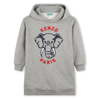 Kenzo Grey Marle Elephant Graphic Hoodie Dress