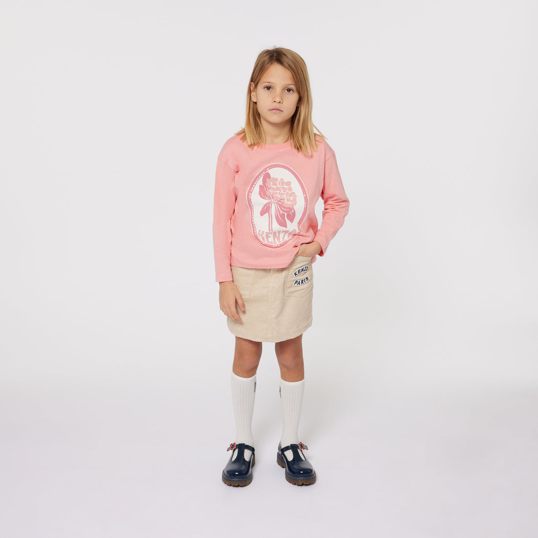 Kenzo Fushia Flower Detail Long Sleeve Tee