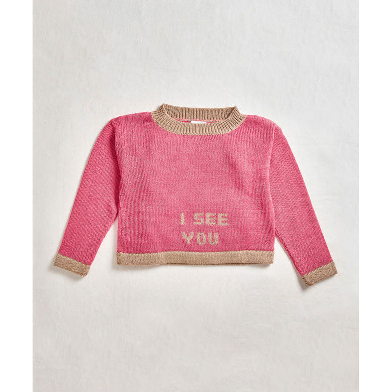 Oeuf Rose Intarsia Text Sweater