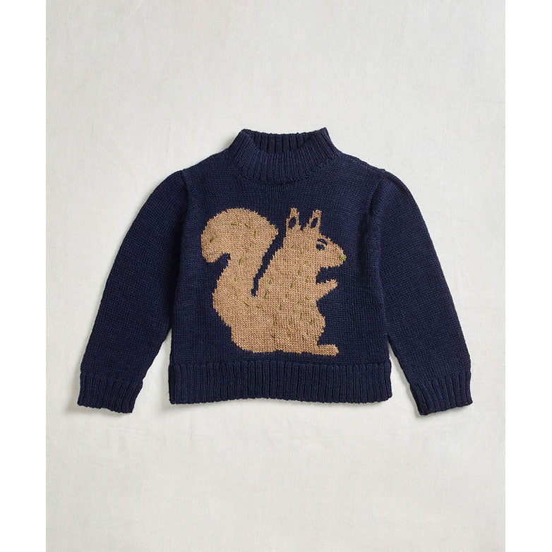 Oeuf Indigo Squirrel Intarsia Sweater