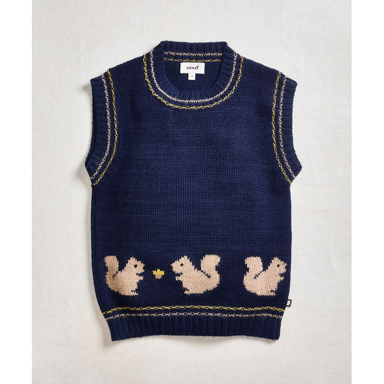 Oeuf Indigo Squirrel Intarsia Vest