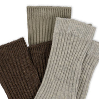 Konges Slojd Soft Grey/Ment/Brown 3 Pack Rib Socks