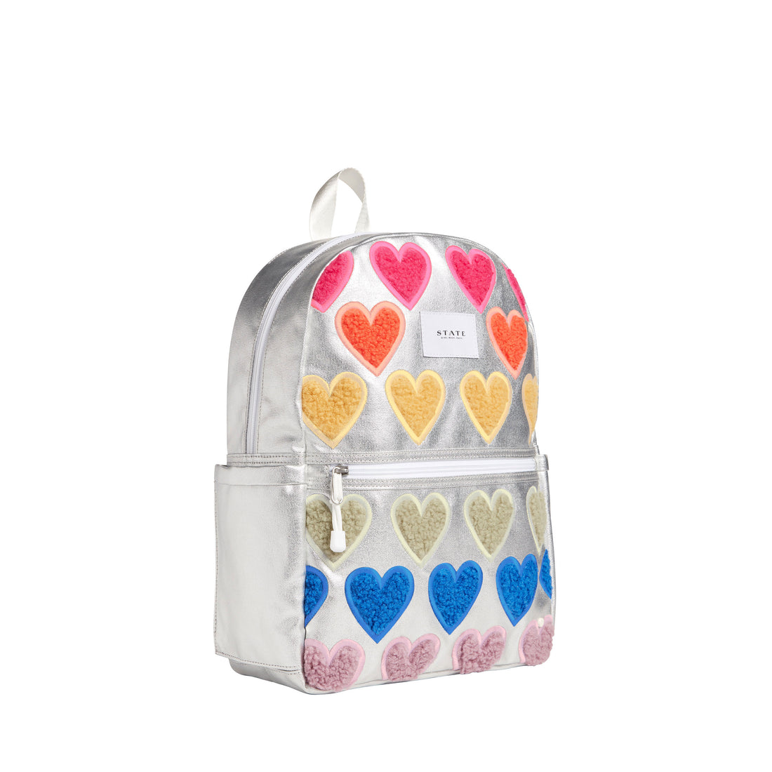 State Bags Fuzzy Hearts Metallic Backpack