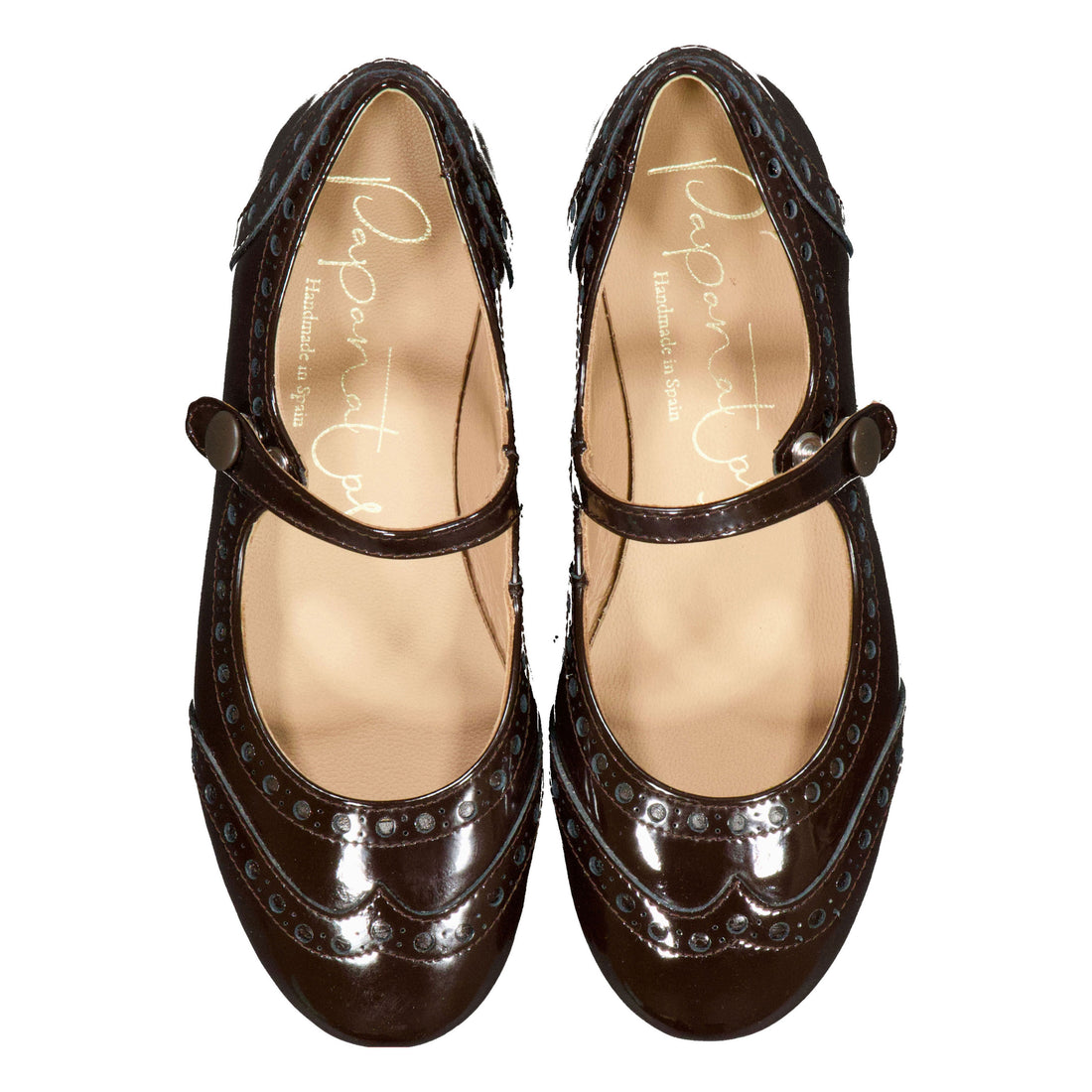 Papanatas  Brown Patent Leather Wingtip Mary Janes