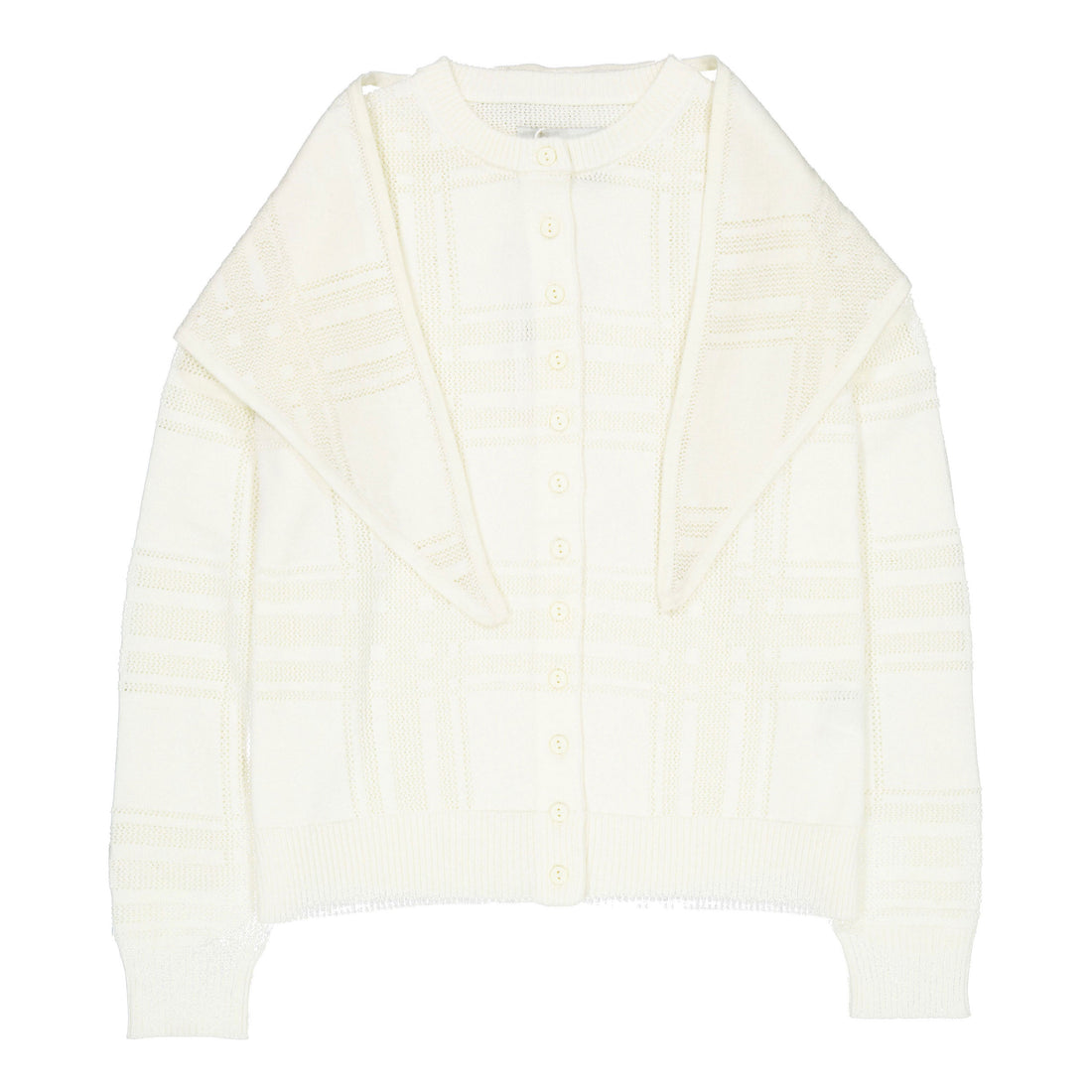 The Tiny Big Sister Light Cream Check Scarf Neck Lara Cardigan