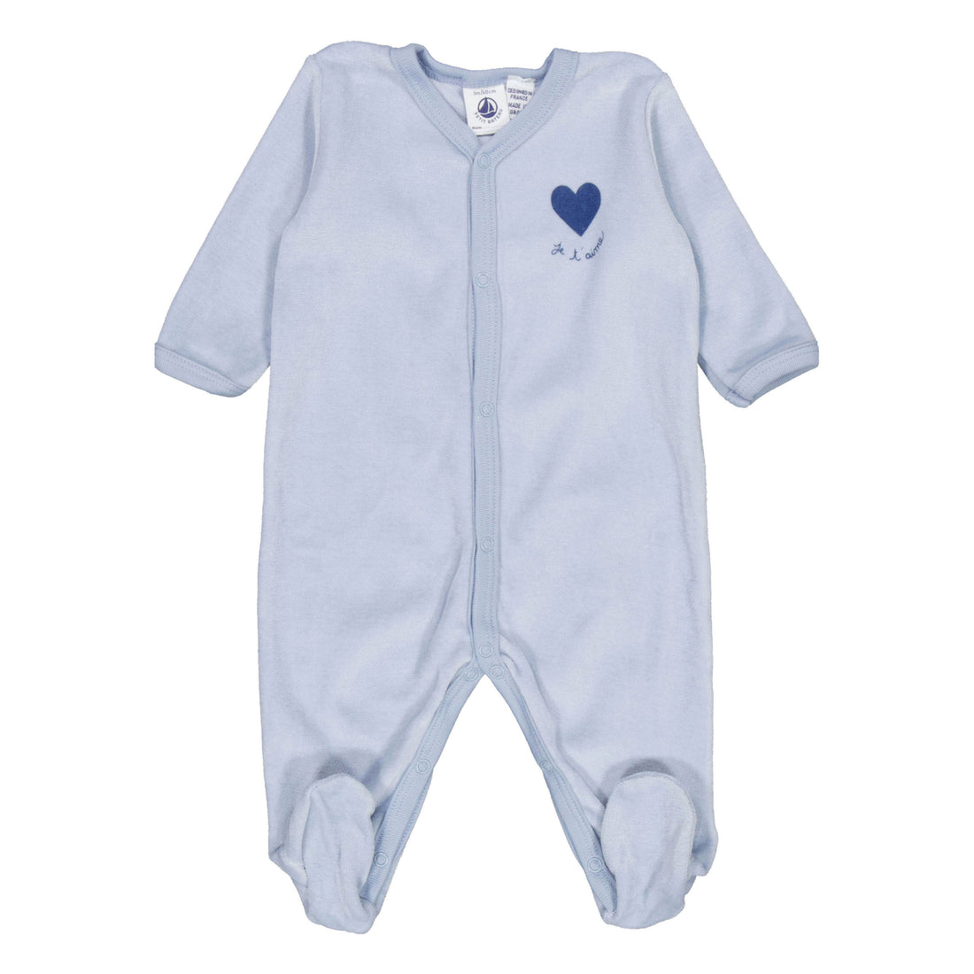 Petit Bateau Blue Heart Detail Velour Footie