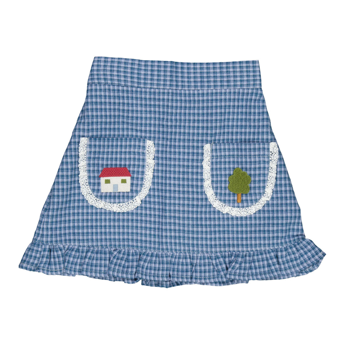 Birinit Indigo Gingham Embroidered Mini Skirt