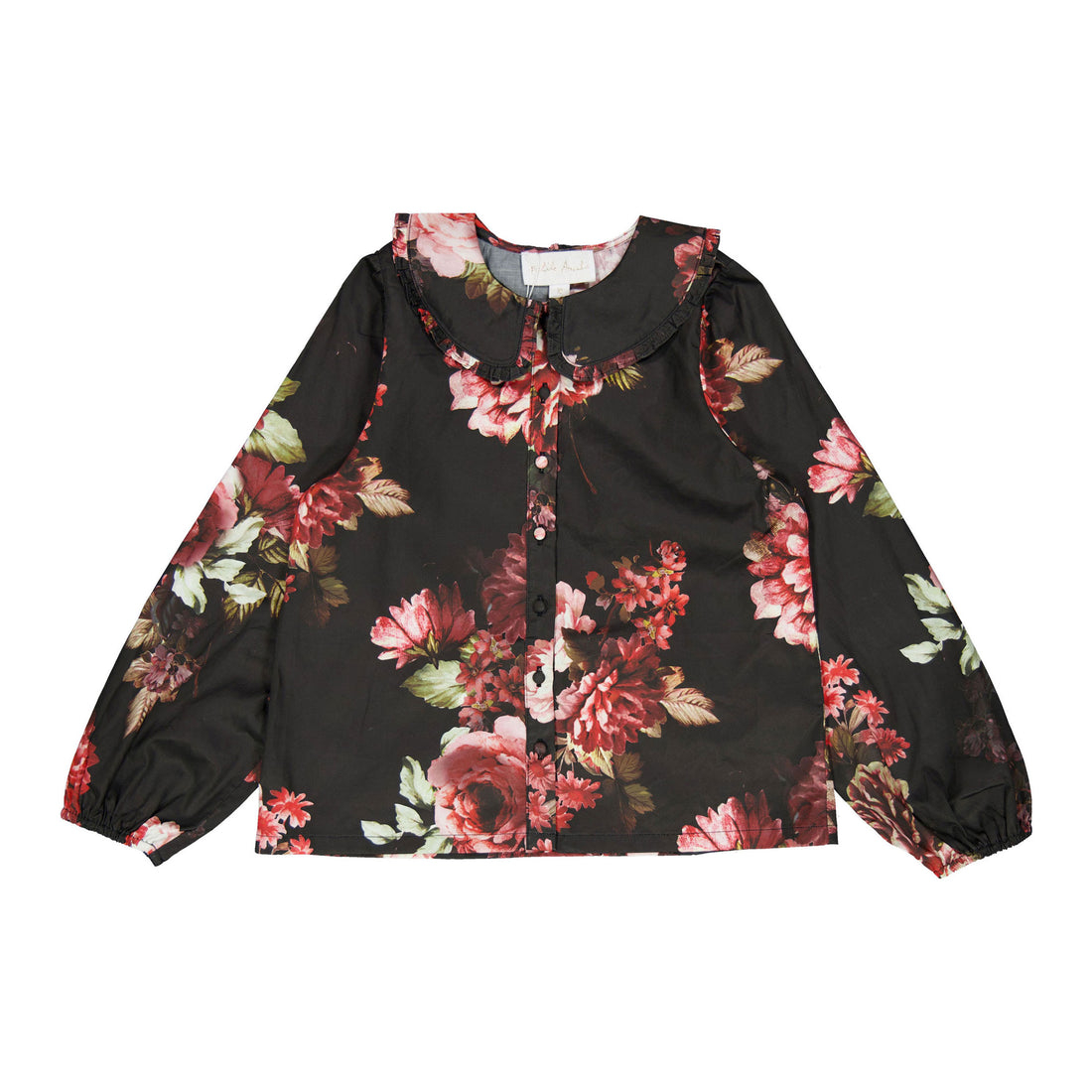 Petite Amalie Black Floral Poplin Blouse