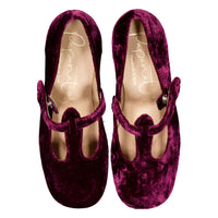 Papanatas  Burgundy Velvet Low Cut Mary Janes