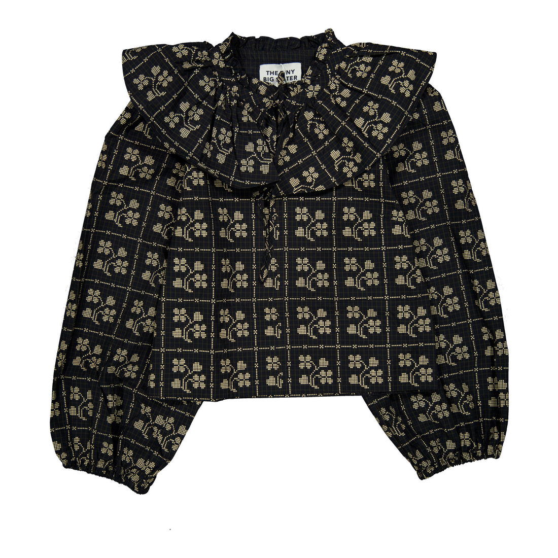 The Tiny Big Sister Navy Dots Flowers Puff Sleeves Blouse