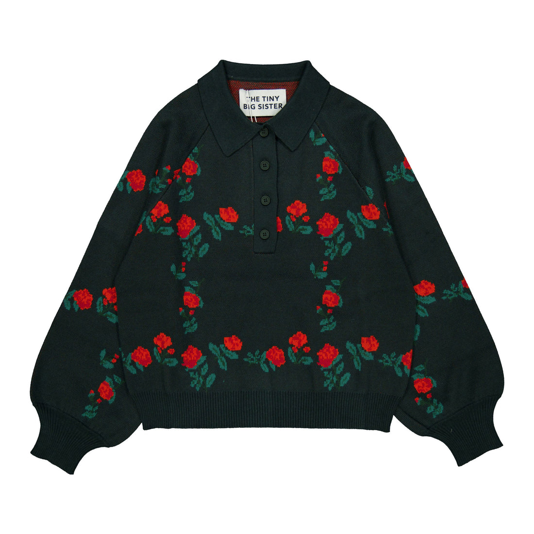 The Tiny Big Sister Ink Blue Roses Polo Sweater