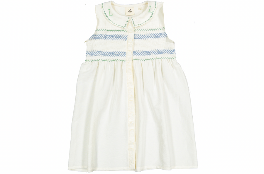 L by Ladida White Smocked Sleeveless Dress