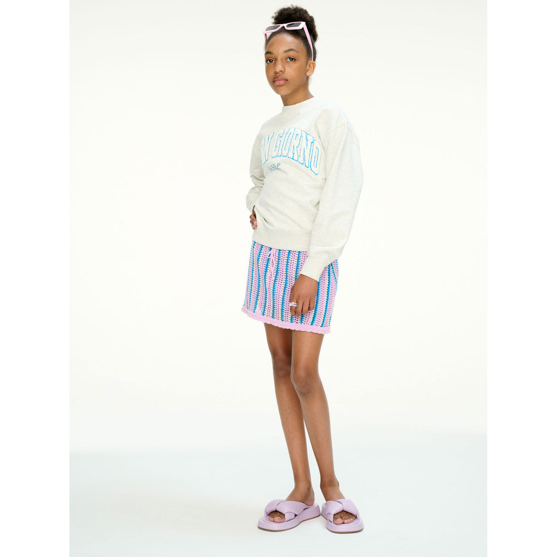 Les Coyotes De Paris Light Grey Melange Relaxed Fit Collage Sweatshirt