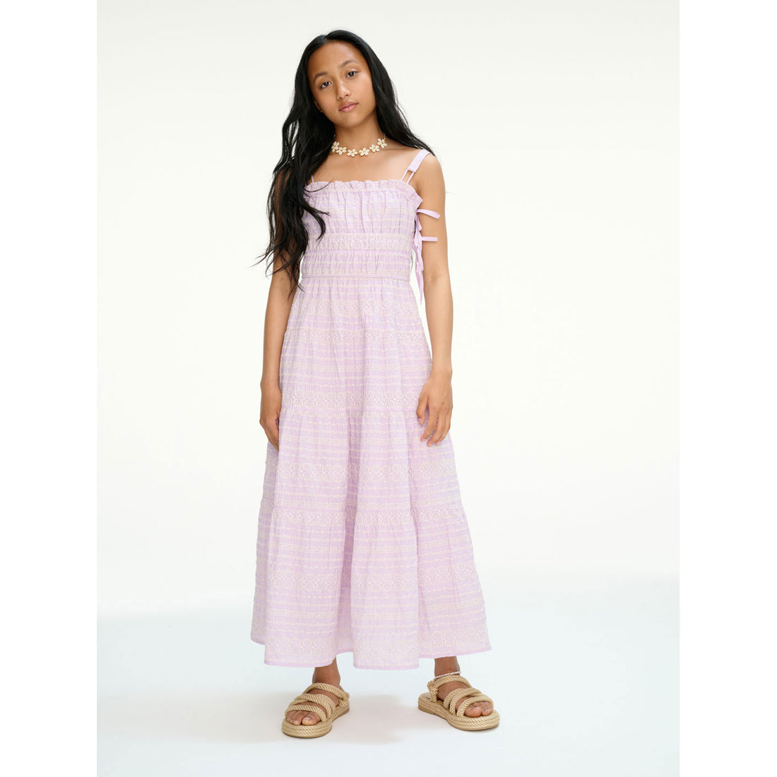 Les Coyotes De Paris Soft Orchid Embroidered Maxi Dress