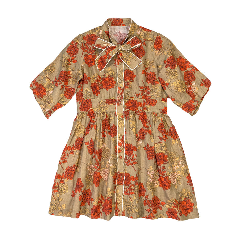 Atelier Parsmei Taupe, Orange Bow Tie Dress