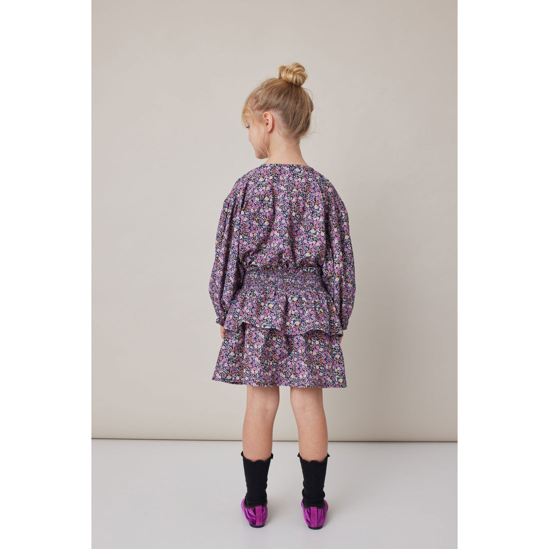 Tocoto Vintage Navy Flower Print Flared Skirt
