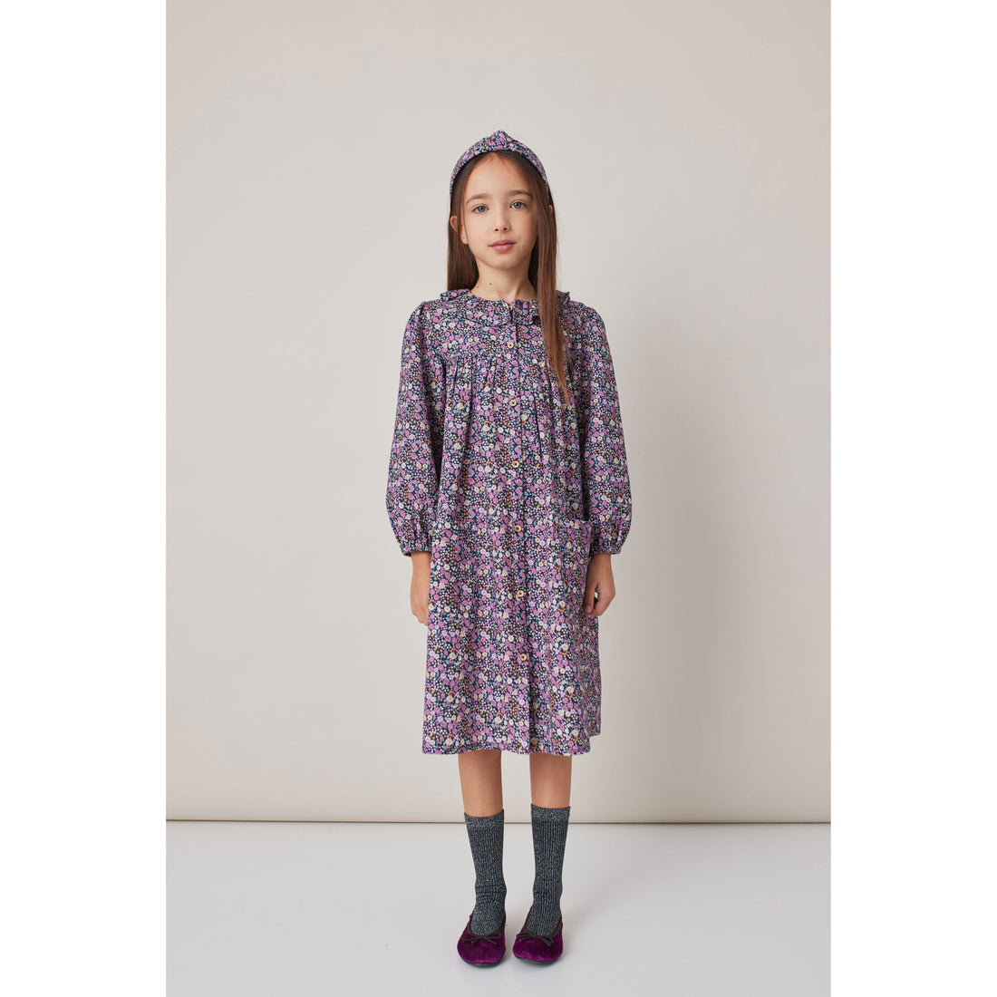 Tocoto Vintage Navy Flower Print Long Button Dress