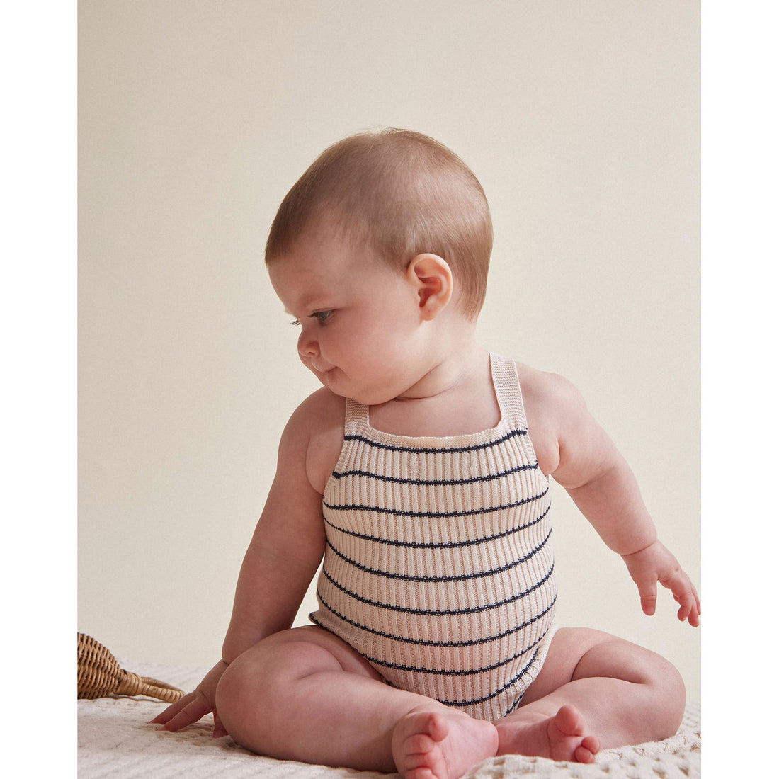 Buho Ecru Stripes Baby Rib Knit Romper