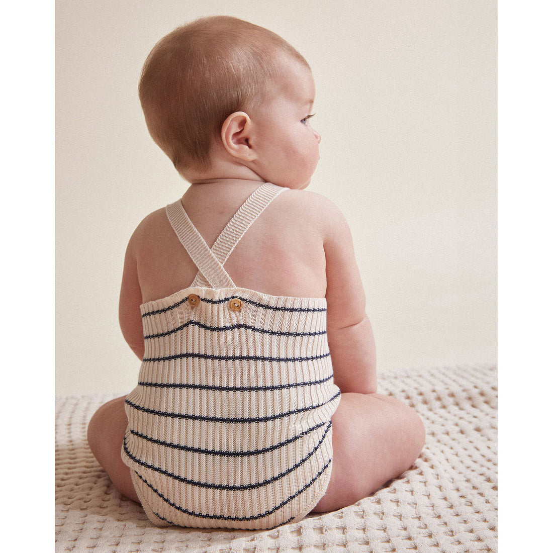 Buho Ecru Stripes Baby Rib Knit Romper