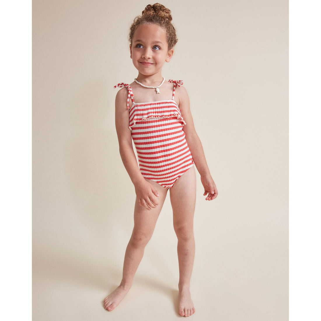 Buho Coral Red Rib Stripes Bathing suit