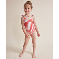 Buho Coral Red Rib Stripes Bathing suit