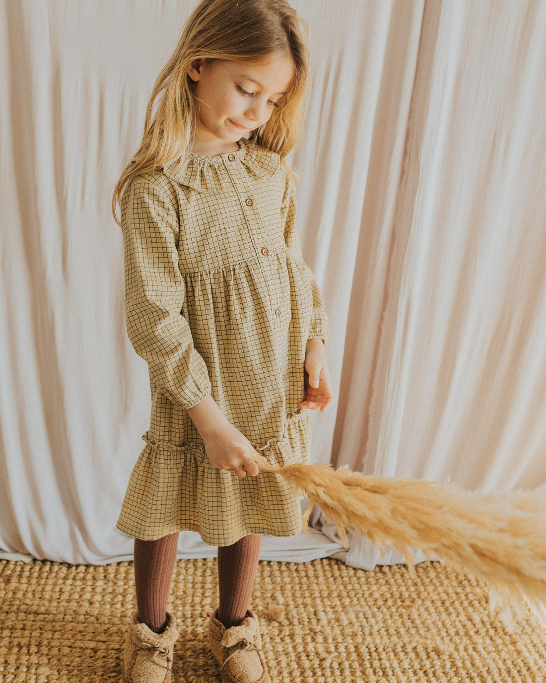 Buho Wheat Mini Check Dress
