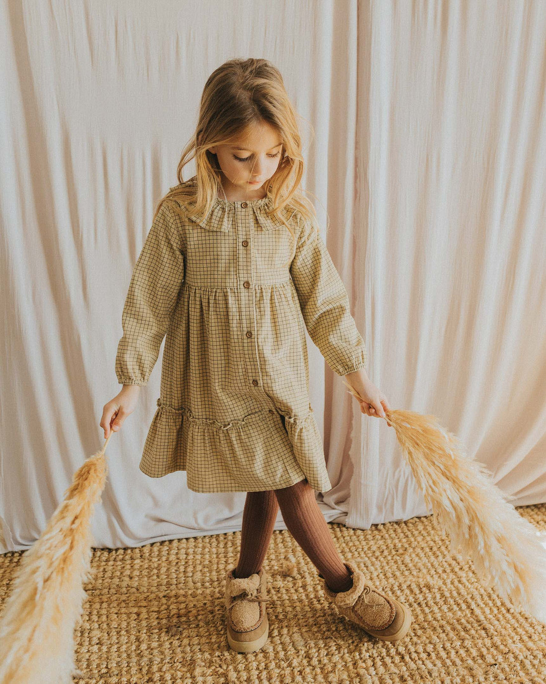 Buho Wheat Mini Check Dress