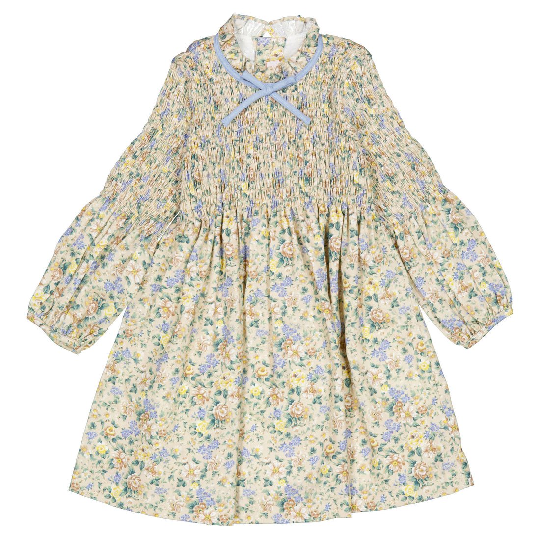 La Coqueta Beige Floral Raya Smocked Dress