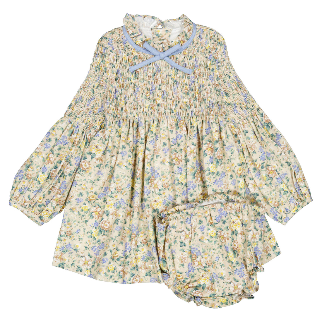 La Coqueta Beige Floral Raya Smocked Set