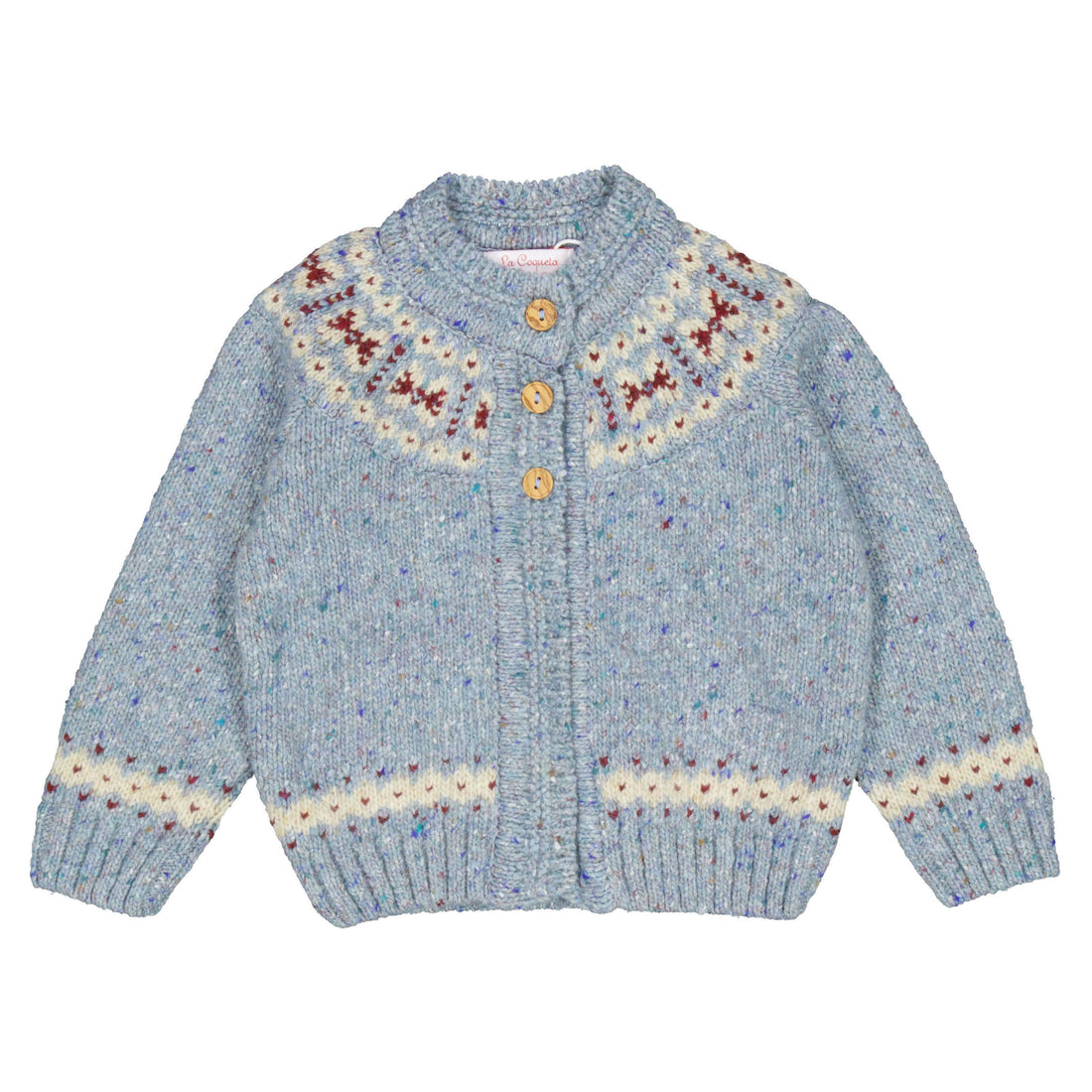 La Coqueta Dusty Blue Taylor Merino Fair Isle Baby Cardigan