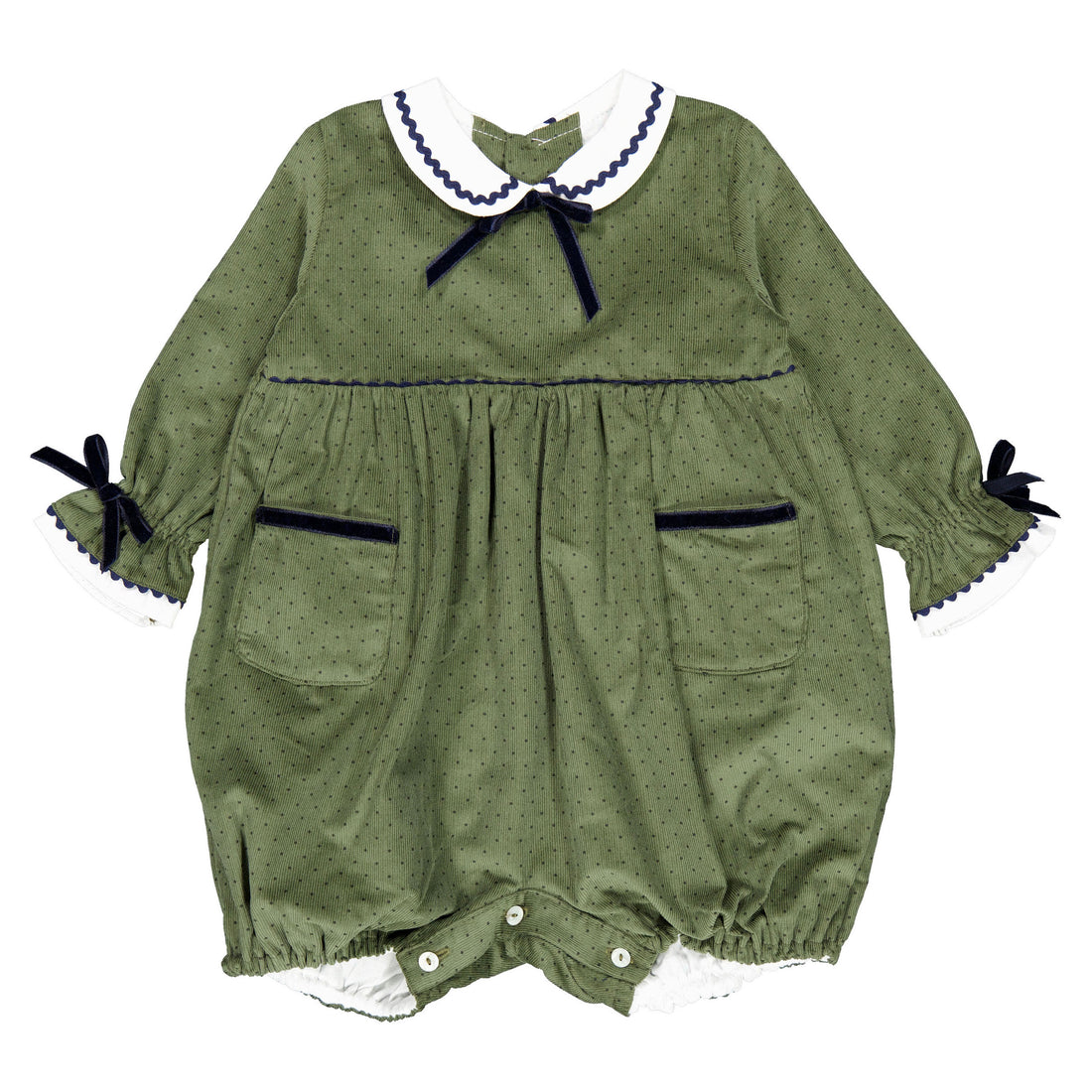 La Coqueta Olive Polka Dot Granada Corduroy Romper