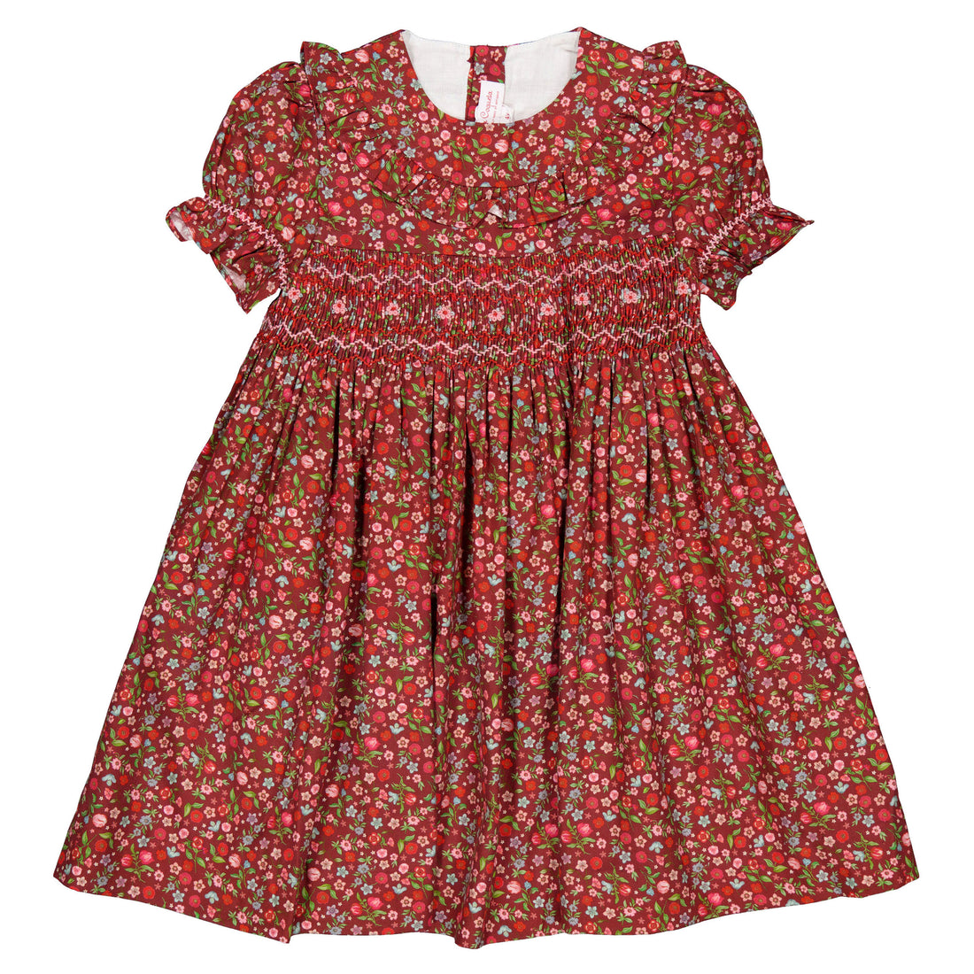 La Coqueta Burgundy Floral Silvana Smocked Dress
