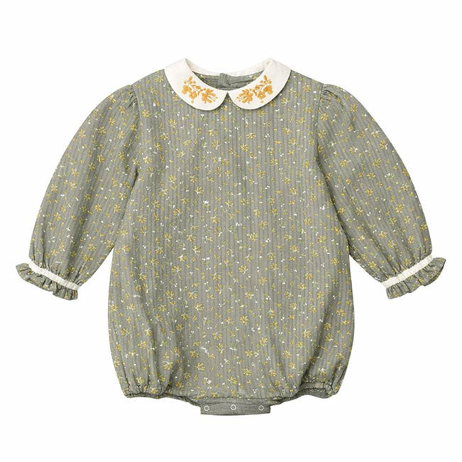 The Little Poets Green Flowers Embroidery Lara Romper