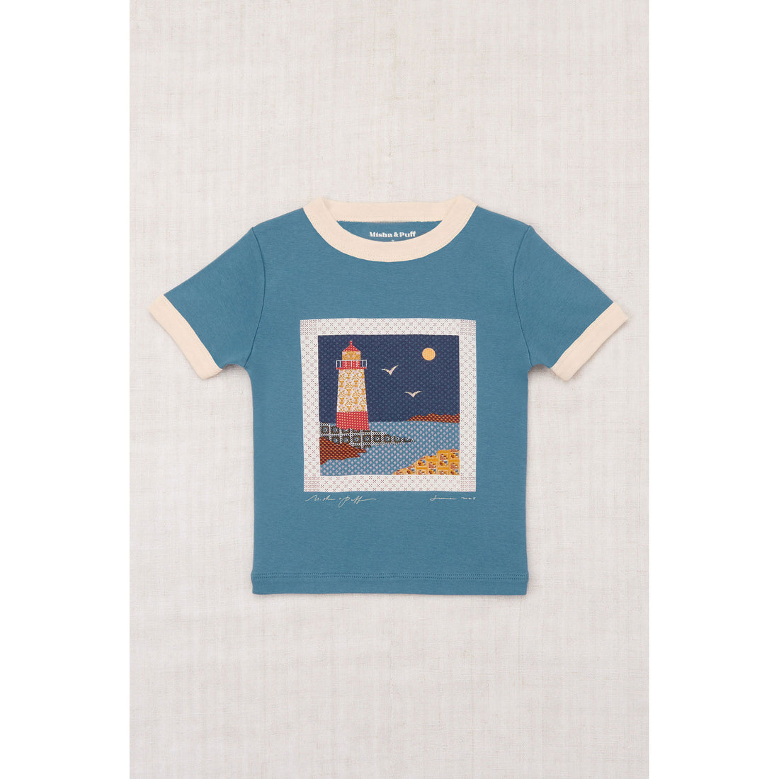 Misha and Puff Blue Slate Lighthouse Collage Ringer Tee