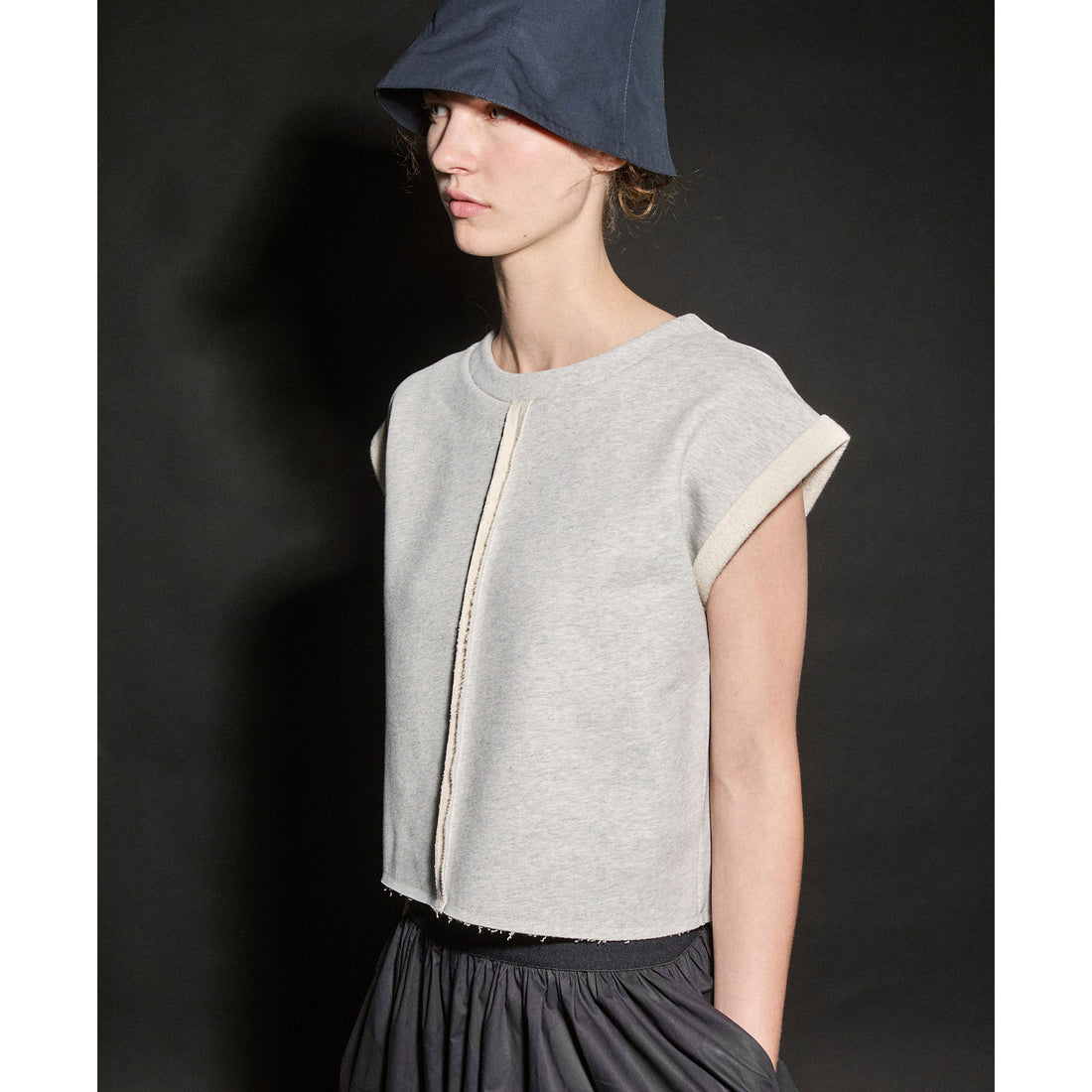 Little Creative Factory  Grey Melange Raw Edge Top