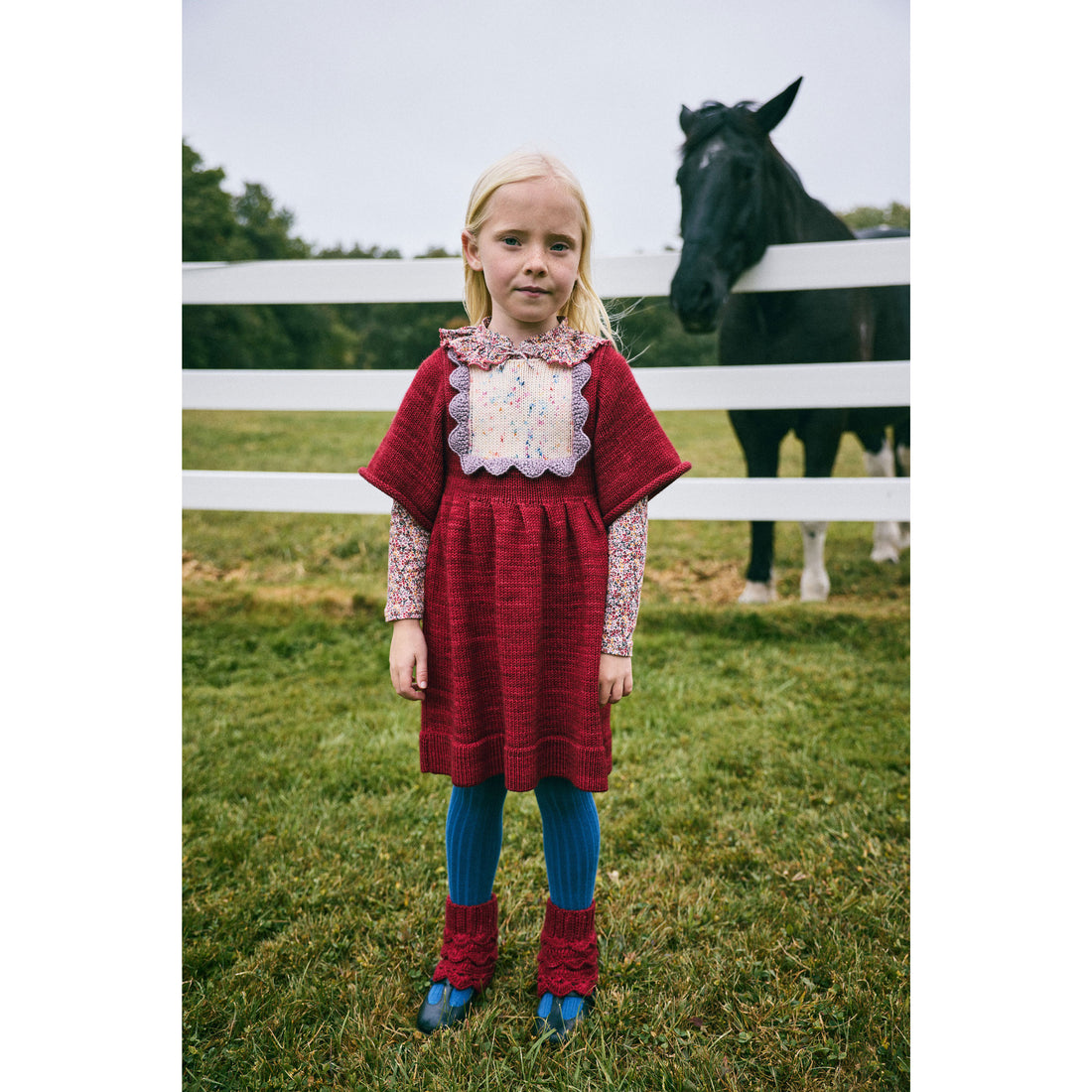 Misha and Puff Berry Scallop Bib Dress