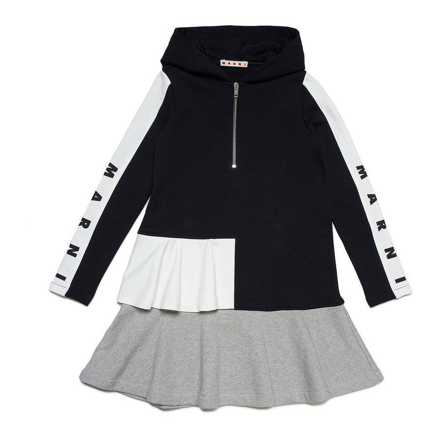 Marni Black Color Block Hooded Fleece Dress