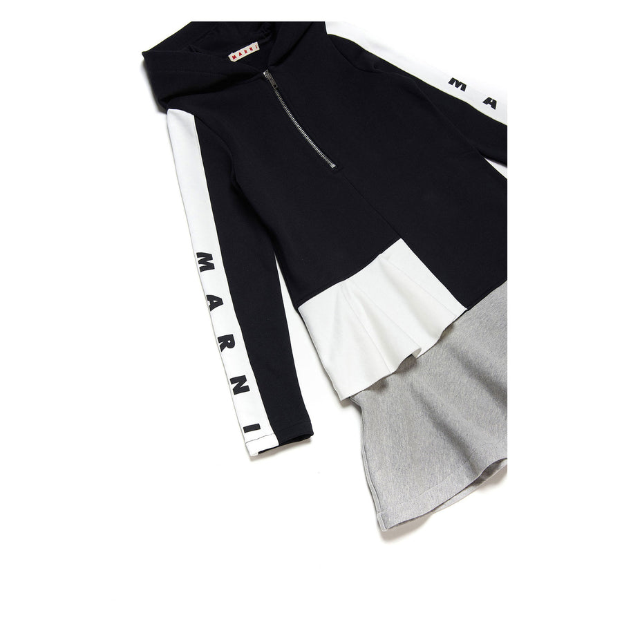 Marni Black Color Block Hooded Fleece Dress