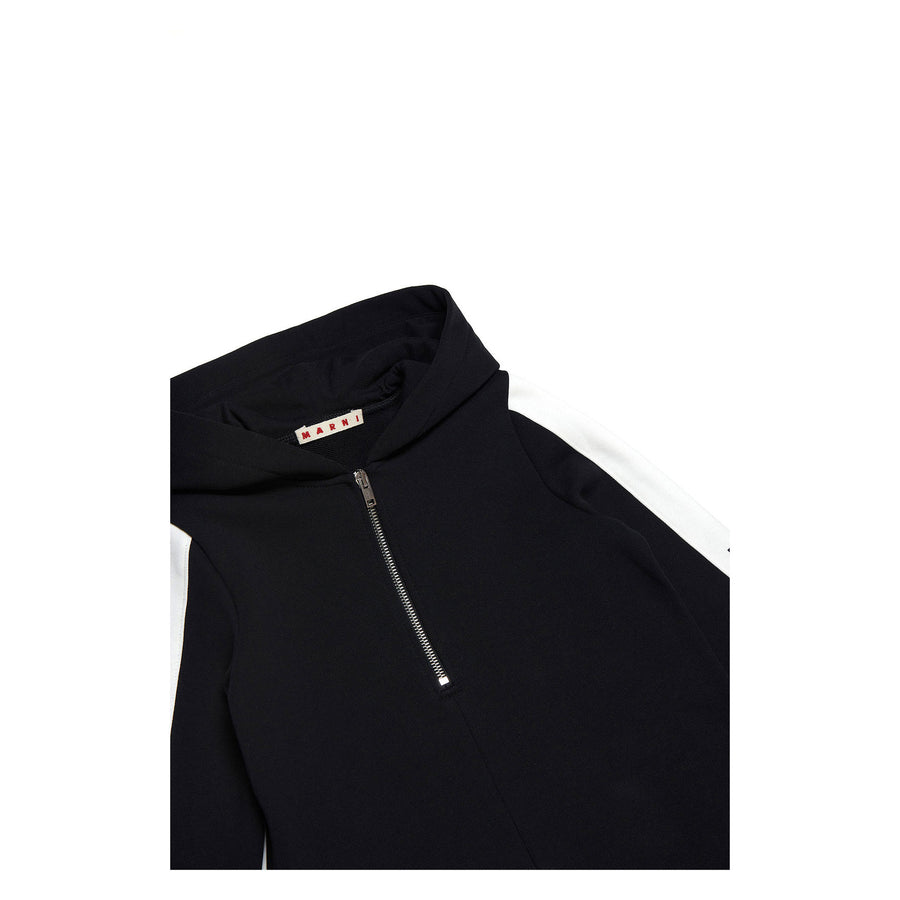 Marni Black Color Block Hooded Fleece Dress