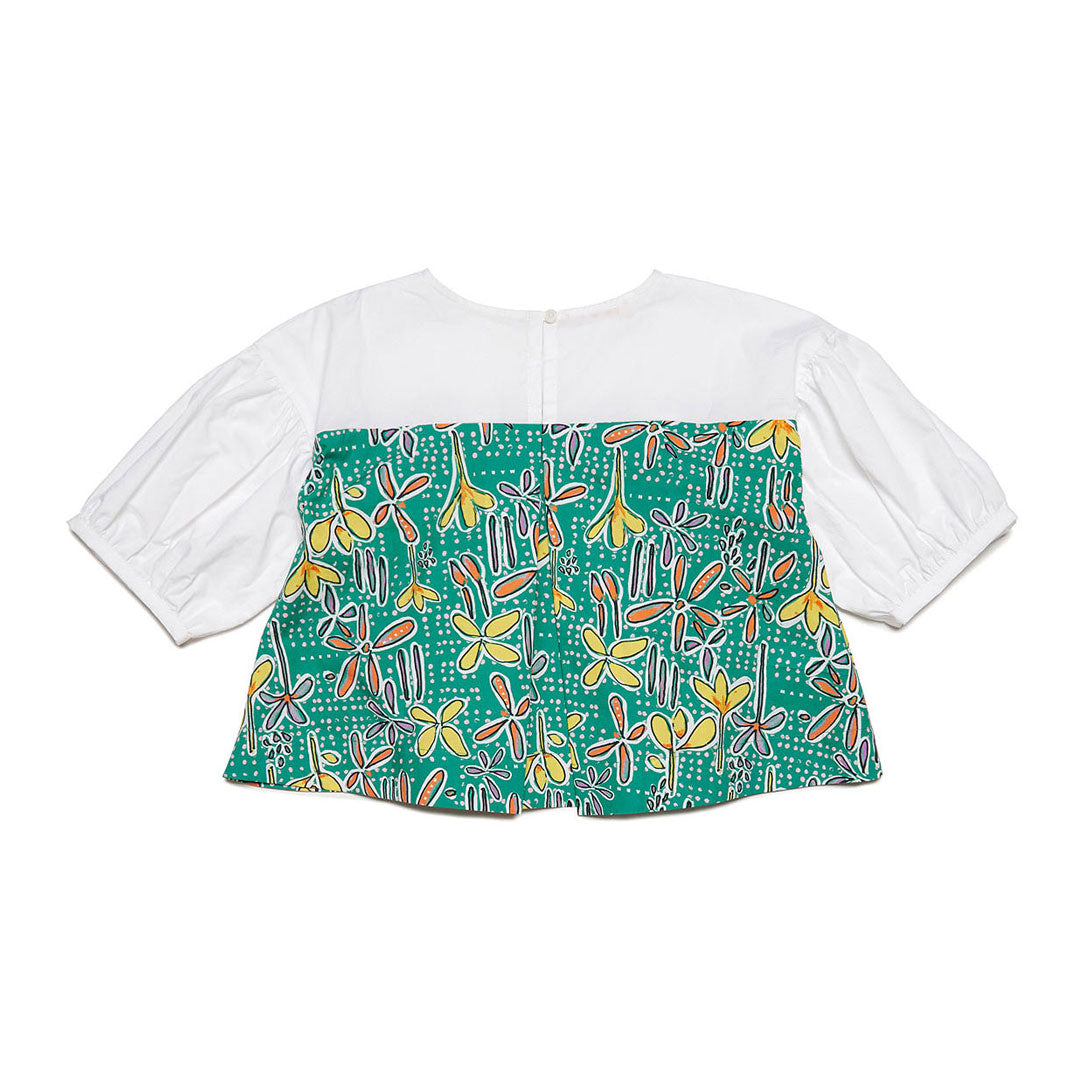 Marni White/Green Floral Two Toned Shirt