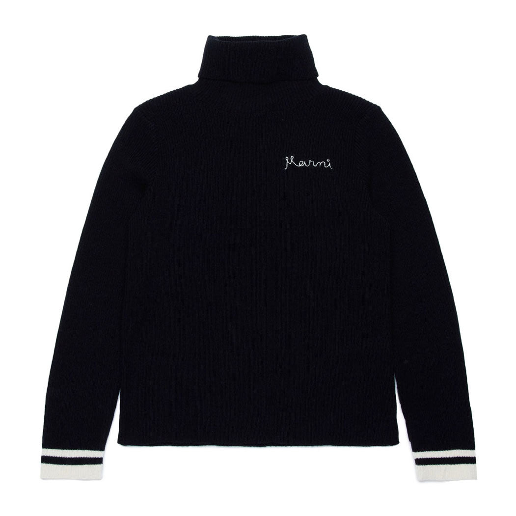 Marni Black Logo Embroidered Turtleneck