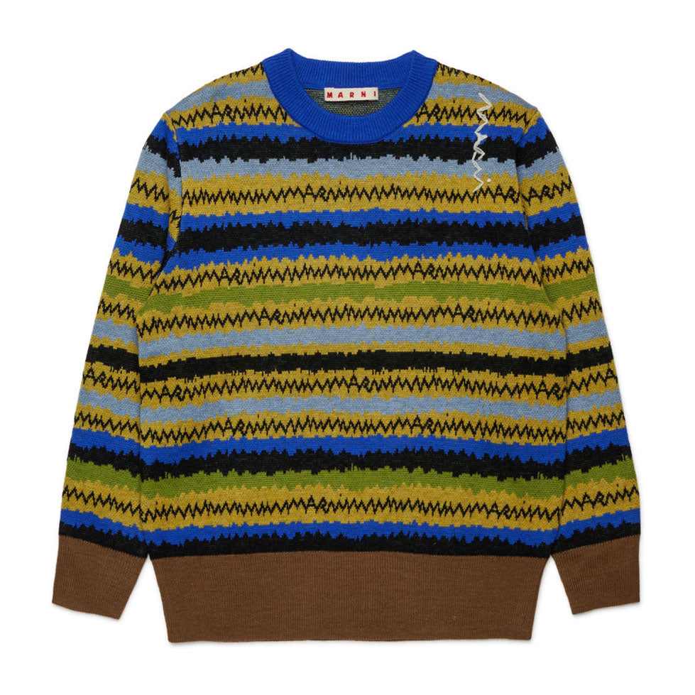 Marni Blue Striped Jacquard Pullover