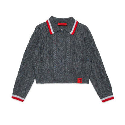 Max and Co Grey Cable Knit Maglia Polo Sweater